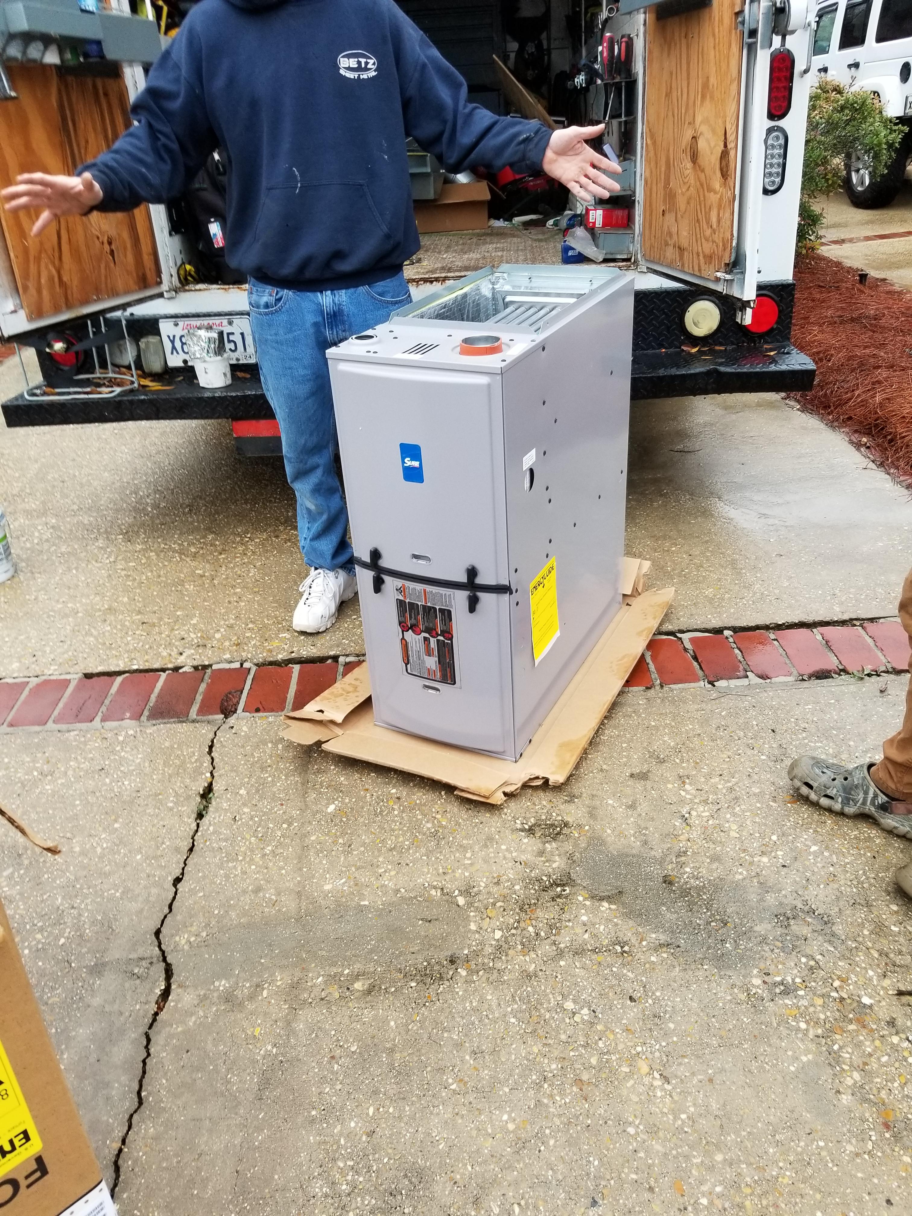 Furnace replacement shown unboxed